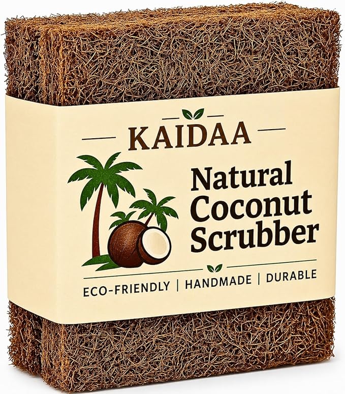 Kaidaa Set of 5 Natural Kitchen Sponges | 100% Coconut Coir Scrubber Sponge for Dishwashing | Eco Friendly, Non Toxic & Biodegradable Cleaning Sponges for Kitchen | Long-Lasting Dish Scrub Pads
