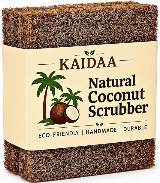 Kaidaa Set of 5 Natural Kitchen Sponges | 100% Coconut Coir Scrubber Sponge for Dishwashing | Eco Friendly, Non Toxic & Biodegradable Cleaning Sponges for Kitchen | Long-Lasting Dish Scrub Pads