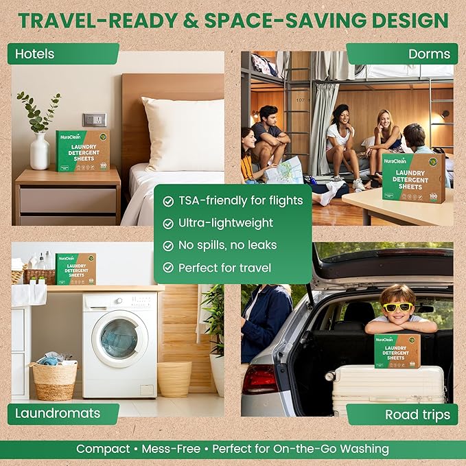 Concentrated Eco-friendly Laundry Detergent Sheets - Powerful Clean - Biodegradable - 50 Sheets (Up to 100 Loads) – Plastic‑Free, HE Compatible, Hypoallergenic & Travel Friendly (Unscented)