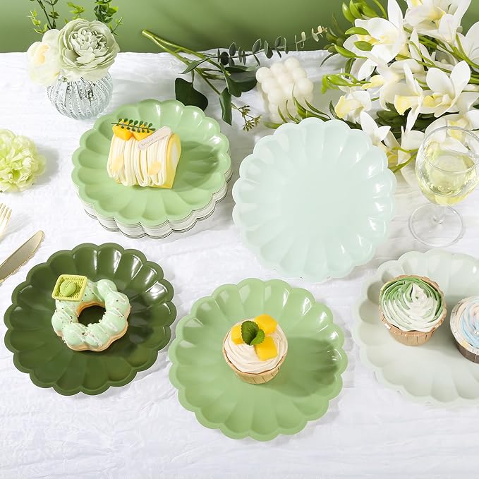 AimFun 48Pcs Sage Green Paper Plates Gradient Green Disposable Party Plates 7.5 Inch Round Dessert Plates for Bridal Baby Shower Birthday St Patricks Day Party Supplie