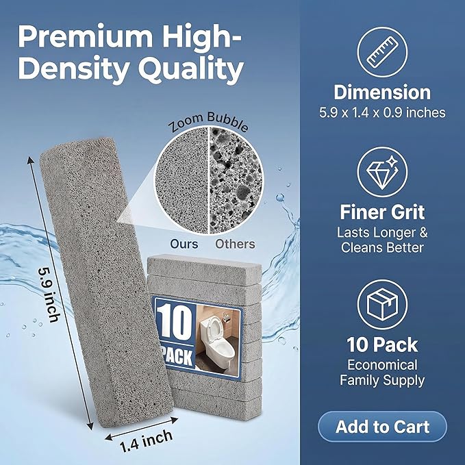 Jxueych 10 Pack Pumice Stone for Cleaning with 2 Handles – Heavy Duty Scouring Stick for Toilet Bowl, Rust, Hard Water & Stove – Bathroom & Kitchen Cleaner (10, Large)