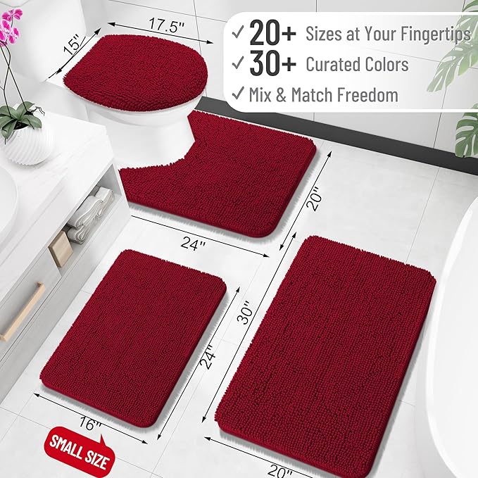OLANLY Bathroom Rugs 32x20, Extra Soft Absorbent Chenille Bath Rugs, Rubber Backing Quick Dry, Machine Washable Bath Mats for Bathroom Floor, Tub and Shower, Home Decor Accessories, Red