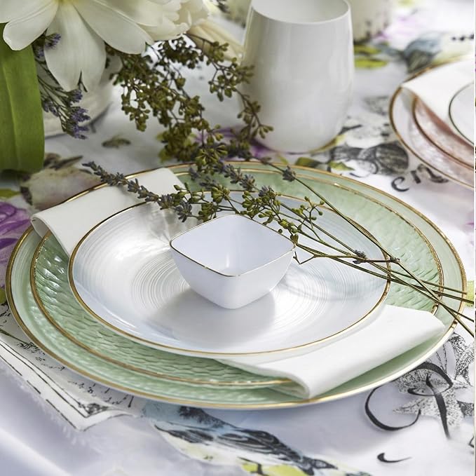 R-kay 100 Pack Green Plastic Plates - 6 Inch Hammered With Gold Rim, Sturdy, Durable And Extra Heavy duty Green Dessert Plates Disposable - Ideal For Appetizer And And For Desserts.