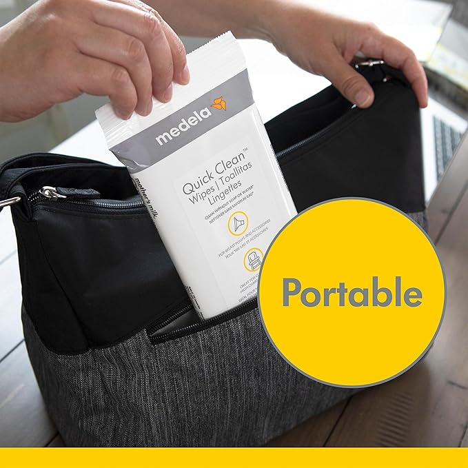 Medela Quick Clean Wipes for On-The-Go Cleaning of Breast Pumps, Accessories, and Various Surfaces, Resealable, Plant-Based, 3 Packs of 30 (90 Count)