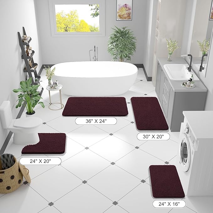OLANLY Small Bathroom Rugs 24x16, Extra Soft Absorbent Chenille Bath Rugs, Rubber Backing Quick Dry, Machine Washable Bath Mats for Bathroom Floor, Tub and Shower, Home Decor Accessories, Black Cherry