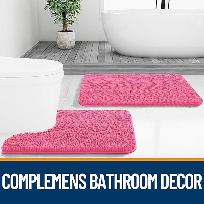 OLANLY Bathroom Runner Rugs 59x24, Soft Absorbent Chenille Bath Rugs, Rubber Backing Quick Dry, Machine Washable Long Bath Mats for Bathroom Floor, Tub and Shower, Home Decor Accessories, Hot Pink