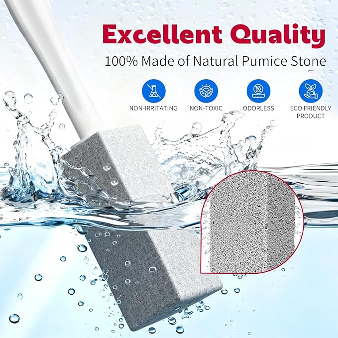 W&E Choice Toilet Pumice Stone 4 Pack, Pumice Stone for Bathroom Cleaning with Extra Long Handle, Toilet Brush for Removing Hard Water Stains & Limescale, Pool Tile Grill and Sink Cleaner