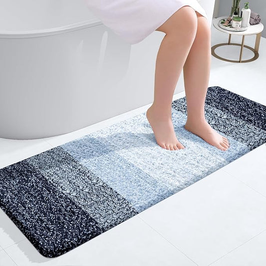 OLANLY Bathroom Runner Rugs Mat 47x17, Extra Soft Absorbent Microfiber Bath Rugs, Rubber Backing, Quick Dry, Washable Long Bath Mats for Bathroom, Tub and Shower, Home Decor Accessories, Navy Blue