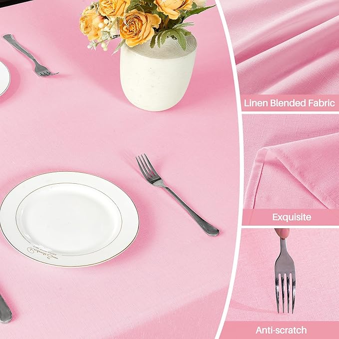 IVAPUPU Textured Linen Table Cloth for Rectangle Table - Pink Tablecloths Rectangular Waterproof Wrinkle Free Wipeable Dining Table Cover for Spring Wedding Birthday Kitchen Decor, 60 x 120 Inch