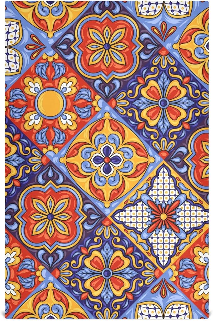 STAYTOP Mexican Talavera Ceramic Tile Pattern Kitchen Towels Set of 4, Super Soft and Strong Absorption Multifunctional Table and Tea Towels, 28x18in