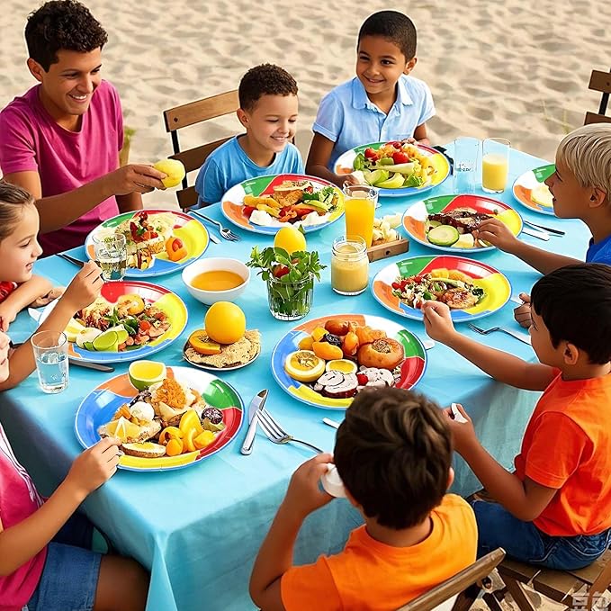 Grencian 50 Pcs Beach Ball Paper Plates 10" Large Summer Pool Party Plates Disposable Heavy Duty Beach Ball Tableware for Kids Summer Holiday Pool Party Supplies Baby Shower Birthday Decorations