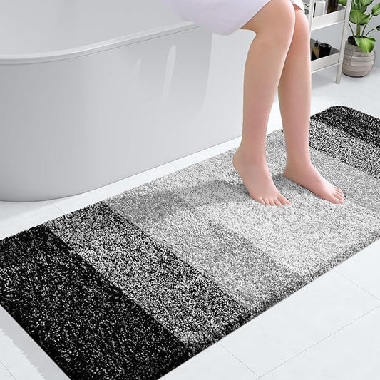 OLANLY Large Bathroom Rugs Mat 54x24, Extra Soft Absorbent Microfiber Bath Rugs, Rubber Backing, Quick Dry, Machine Washable Bath Mats for Bathroom Floor, Tub and Shower, Home Decor Accessories, Black