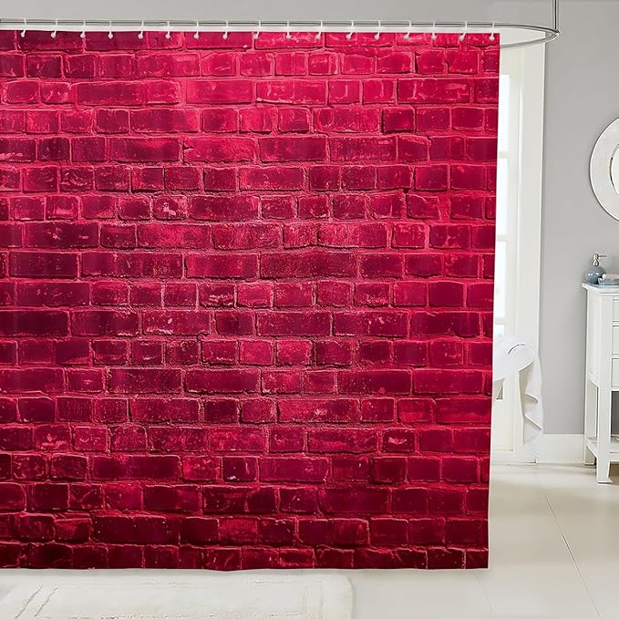 Wall Pattern Bath Curtain Kids Hot Pink Brick Wall Shower Curtain 72"x84" Vintage Theme Bathroom Shower Liner for Women Men Room Decor Waterproof Soft Lightweight Polyester Bathroom Accessories