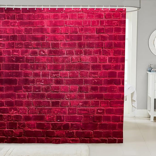Wall Pattern Bath Curtain Kids Hot Pink Brick Wall Shower Curtain 72"x84" Vintage Theme Bathroom Shower Liner for Women Men Room Decor Waterproof Soft Lightweight Polyester Bathroom Accessories