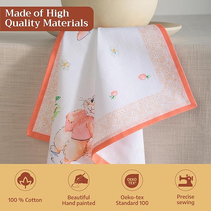 Maison d' Hermine 100% Cotton Cloth Napkins Set of 4 Everyday Reusable Square Napkins Cloth Washable Dinner Party Wedding Restaurant Hotel Kitchen Spring Summer (Bunny Party, 20" x 20")