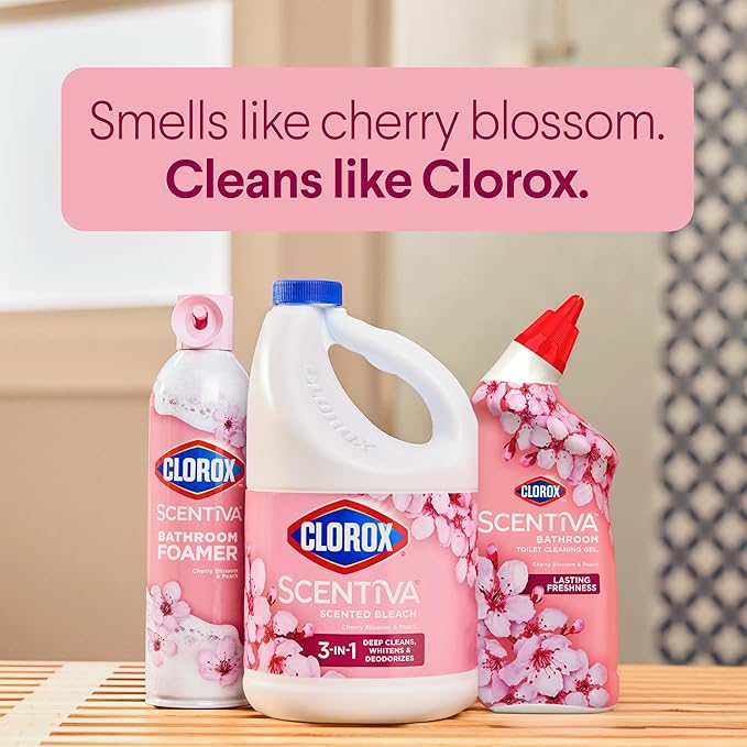 Clorox Scentiva Bathroom Toilet Cleaning Gel, Cherry Blossom and Peach, 24 Fluid Ounces (Pack of 2)