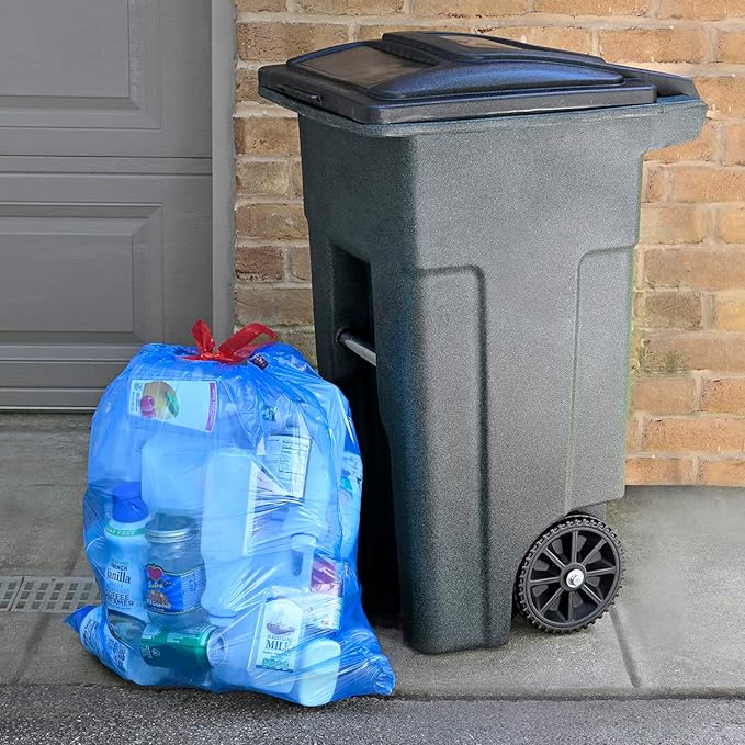 Amazon Basics Blue Recycling Drawstring Trash Bags, Tall Kitchen, Unscented, 13 Gallon, 60 Count (Pack of 6)