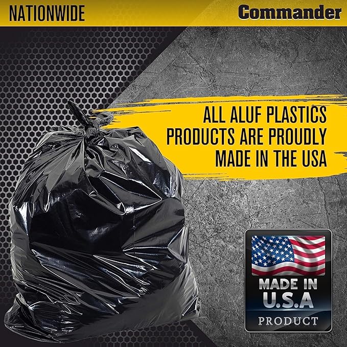 Commander 42 Gallon 3 MIL Black Contractor Bags With Hand Tie - 32" x 44" - Pack of 20 - For Industrial, Commercial, Janitorial, & Construction