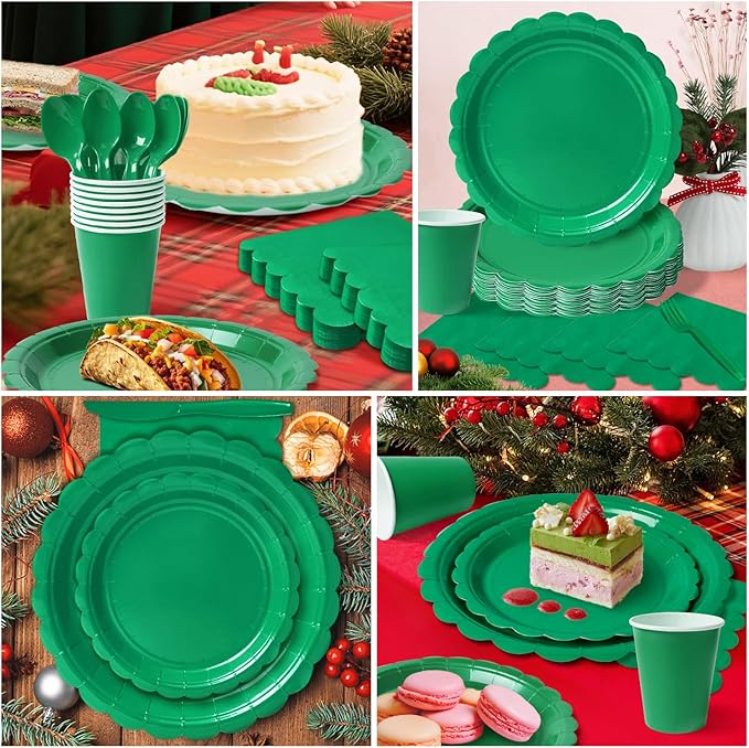 Vyntra 175 Pcs Disposable Paper Plates and Napkins Set, 9" Dinner Plates & 7" Dessert Plates, Tableware for Birthday, Graduation, Wedding, Party (Green, 175 Pcs)