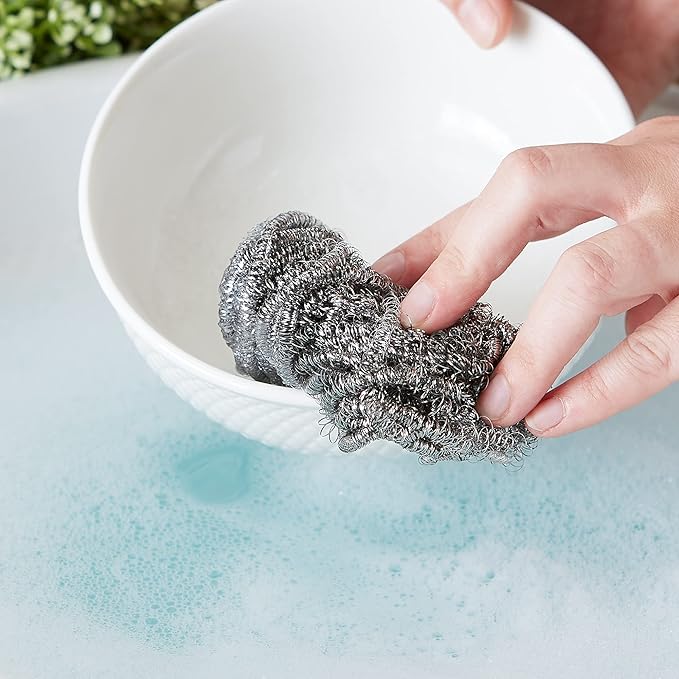 RSVP International Endurance Cleaning Collection Stainless Steel Scrubbies, Heat-Treated, Pressed & Curled, Long Lasting, Non-Rusting, Scrubber, 2 Piece