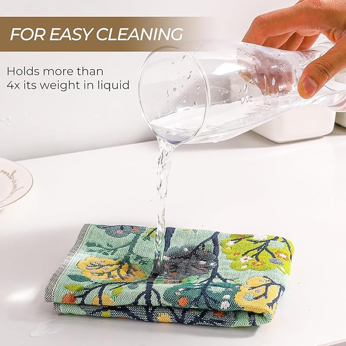 Cotton Kitchen Towels Set of 4, 4-Layer Gauze Quick Dry Decorative Dish Towels for Kitchen Drying, Absorbent Weave Cleaning Tea Towels with Hanging Loop, Exquisite Design for Gift,16" x 15"