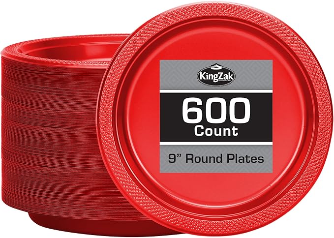Hanna K. Signature Red Plastic Plates 7 Inch 600 Count – Heavy Duty Disposable Dinner Plates Bulk for Catering, Weddings & Events