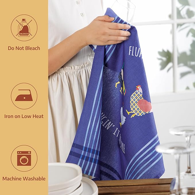 Maison d'Hermine Kitchen Towels Set of 2 100% Cotton 27.50" x 20" Reusable Cloth Tea Dish Towels Absorbent with Hanging Loop for Kitchen, Home, Dining, Cocktail Parties (Picoti)