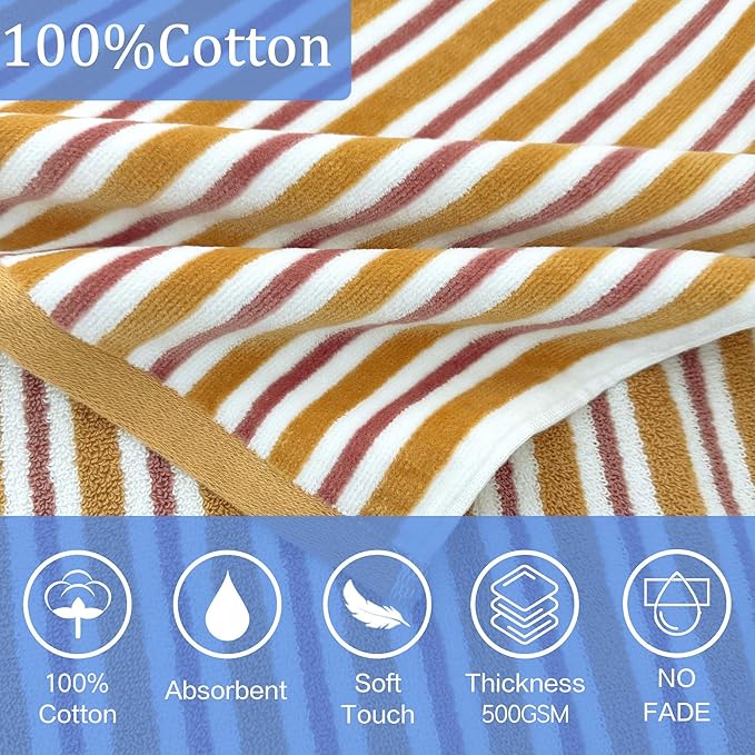 VOOVA & MOVAS Hooded Poncho Towel for Teens Unisex 100% Cotton Vibrant Lightweight Beach Surfing Bath Cover Up Orange Red Stripe