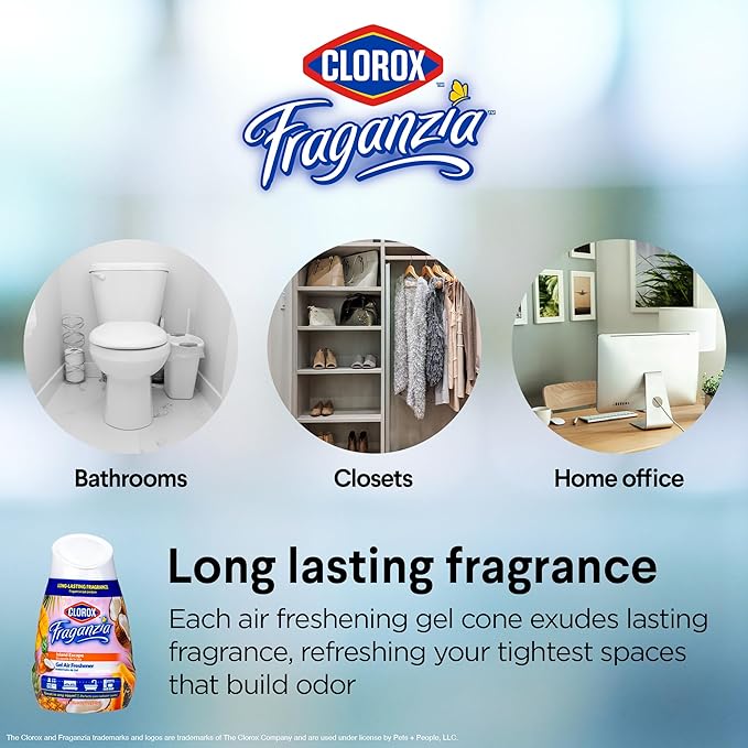 Clorox Fraganzia Gel Air Freshener Cone, Hawaiian Escape Scent - No-Plug, Battery-Free Air Freshener for Small Rooms, Closets, Kitchens, Bathrooms, Offices and More, 6 Ounce