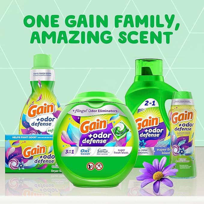 Gain + Odor Defense Liquid Laundry Detergent, Super Fresh Blast Scent, 113 Oz, 78 Loads, HE Compatible