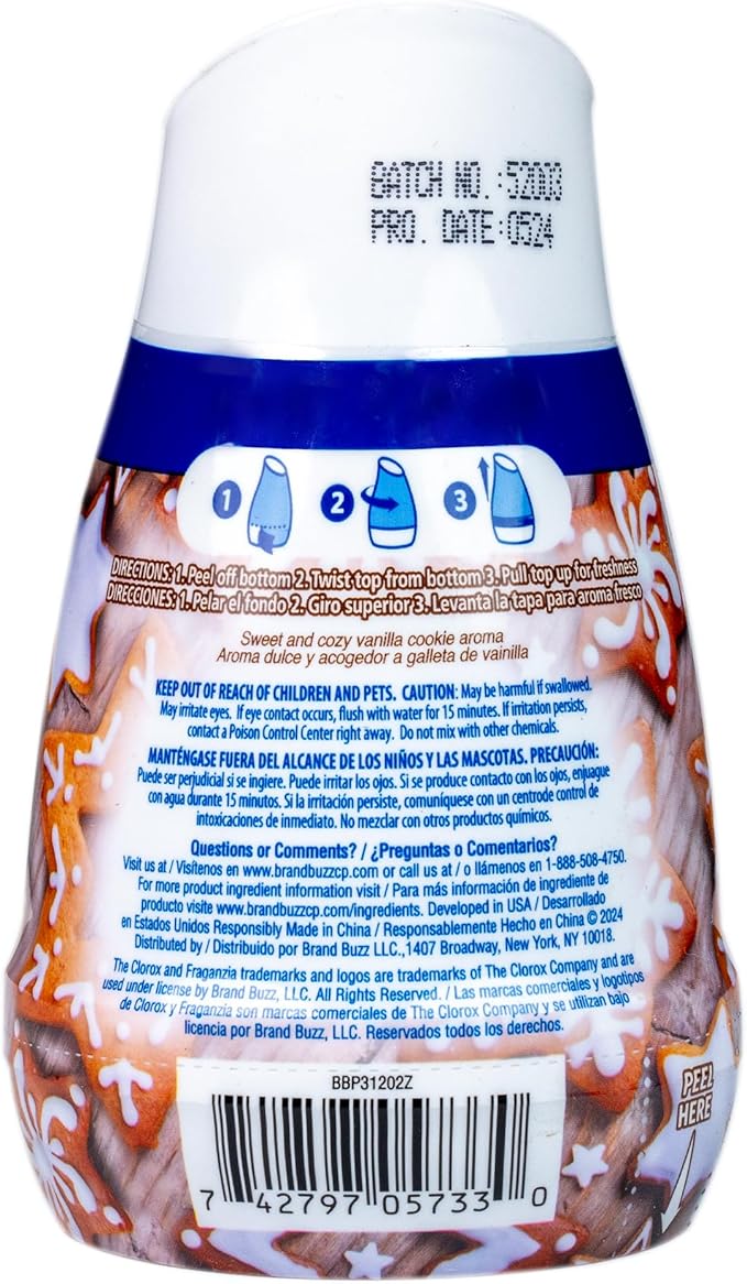Clorox Fraganzia Gel Air Freshener Cone, Vanilla Sugar Cookie Scent - No-Plug, Battery-Free Air Freshener for Small Rooms, Closets, Kitchens, Bathrooms, Offices and More, 6 Ounce