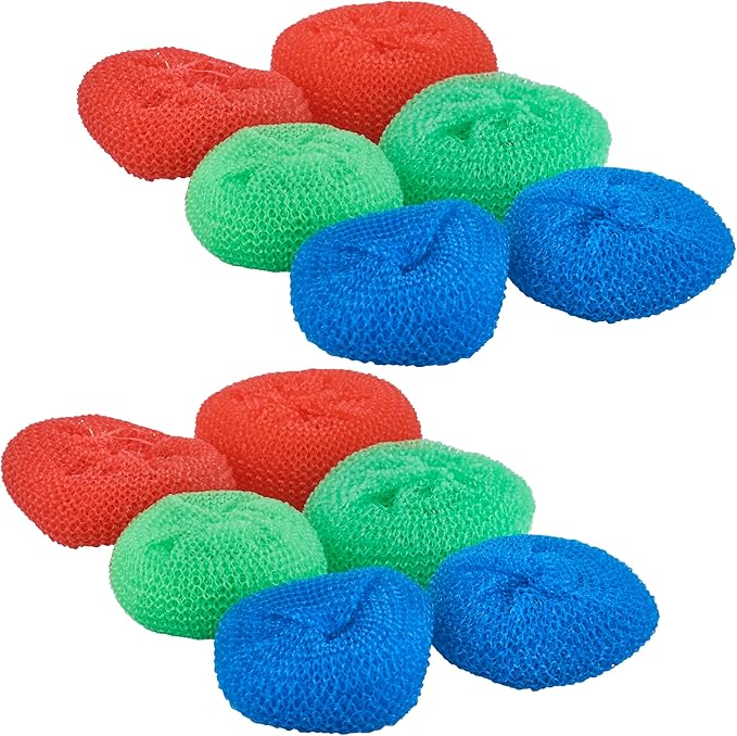 Superio Nylon Scouring Pads - Dish Scrubbers, Durable Mesh Scourers for Dishes, Pots, Stoves - 12 Pack (Assorted Colors)