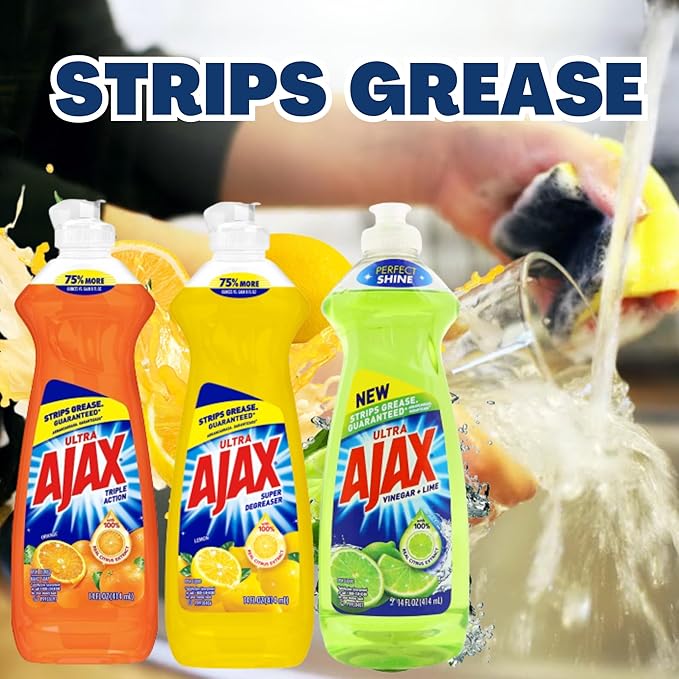 Ajax Dish Soap - Ajax Dishwashing Liquid Super Degreaser 14 FL OZ (Lemon, Orange, Lime) (Variety Pack of 6) 2 of Each - Includes Clean is Better Card