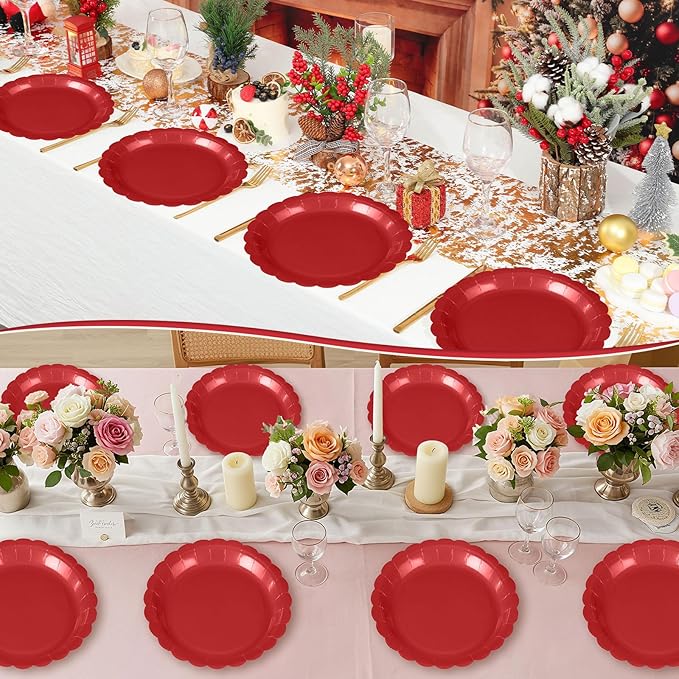 NatNarr 30 Pcs Red Paper Plates 9 Inch Scalloped Red Dessert Dinner Plates Cute Grad Party Plates for 2026 Graduation, Birthday, Picnic