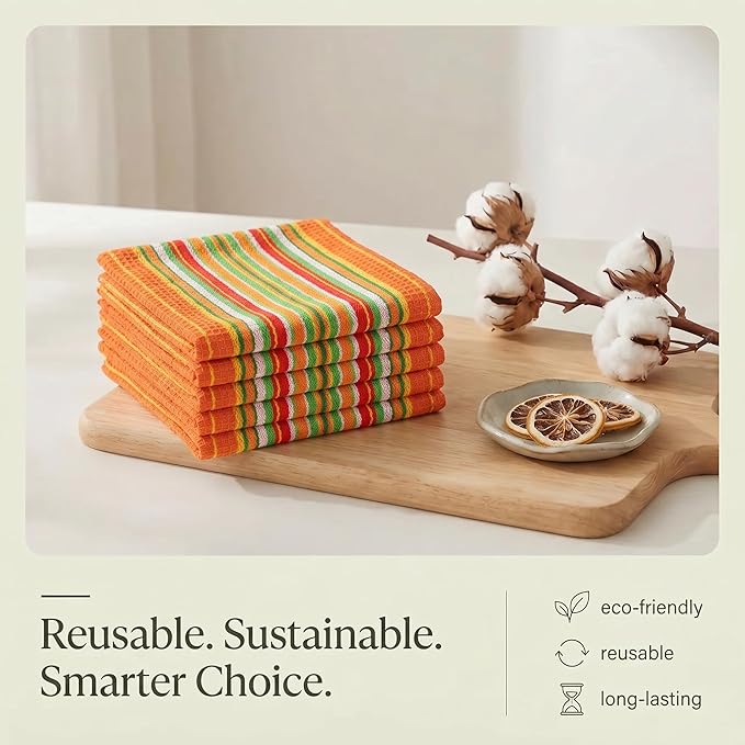 Urban Villa Kitchen Towels Waffle Stripes Dish Towels for Kitchen Orange Waffle Set of 6 Kitchen Towels Highly Absorbent 100% Cotton Over Sized 20X30 in with Mitered Corners Kitchen Hand Tea Towels
