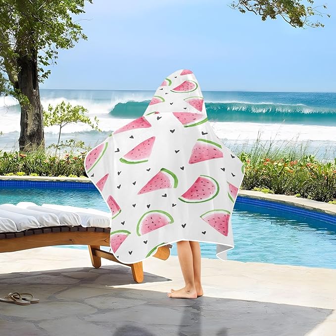 CEBUGI Watercolor Watermelon Hooded Bath Towel for Kids Absorbent Soft Bath Towel Wrap with Hood 50x23.5in Pool Beach Shower Towel for Boys Girls