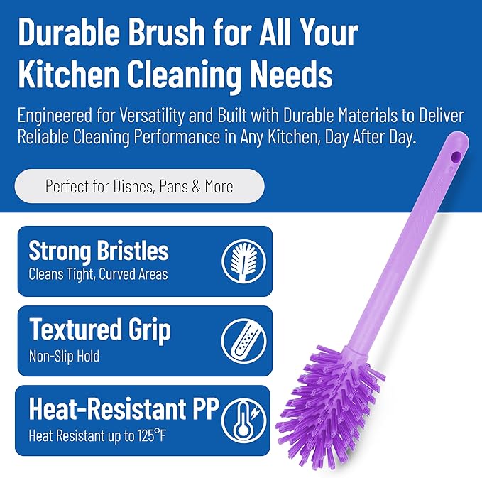SPARTA Large Water Bottle Brush Ideal for Wide-Mouth Jars, Bottles and Tumblers, Dishwashing Tool with Handle for Home and Commercial Kitchens, Plastic, 12 Inches, Purple
