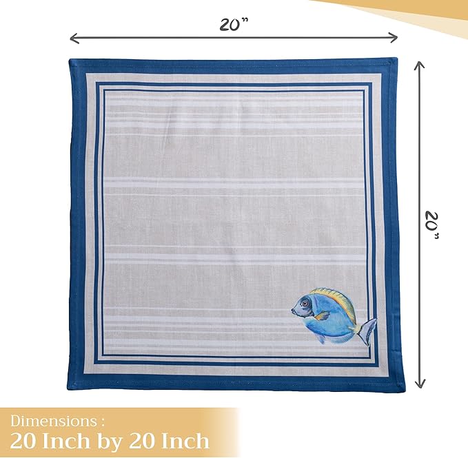 Maison d' Hermine 100% Cotton Cloth Napkins Set of 4 Everyday Reusable Square Napkins Cloth Washable Dinner Party Wedding Restaurant Hotel Kitchen Spring Summer (Poisson, 20" x 20")