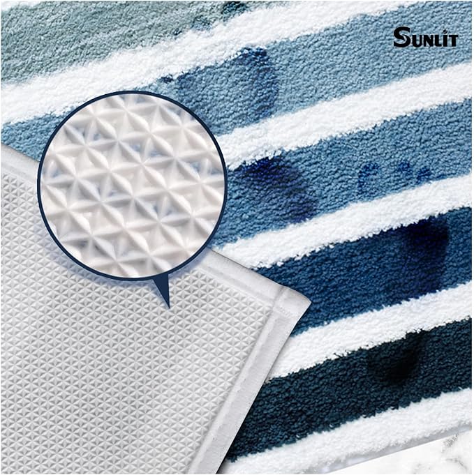 Sunlit Ombre Blue Bathroom Rug Nautical Bath Mat for Bathroom Non Slip 24"x17" Blue and White