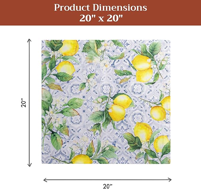 Maison d' Hermine 100% Cotton Cloth Napkins Set of 4 Everyday Reusable Square Napkins Cloth Washable Dinner Party Wedding Restaurant Hotel Kitchen Spring Summer (Citrus, 20" x 20")