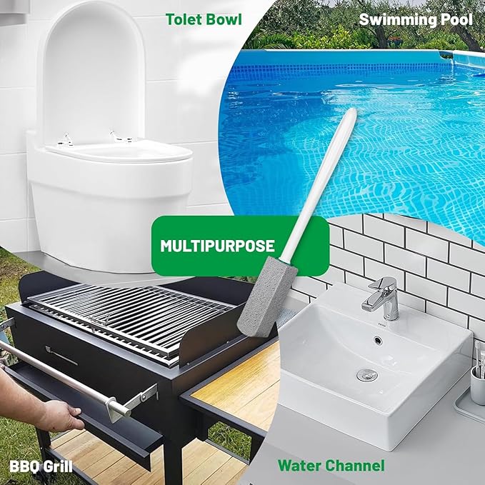 Pumice Stone Toilet Bowl Cleaner,Pumice Stone with 11.8 Inch Long Handle for Toilet,Bathtubs, Grills,Swimming Pools,Sinks Cleaning (2 Pack)