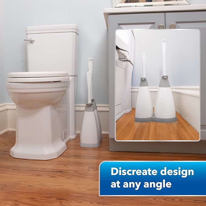 Unger EZ No-Drip Combo Toilet Brush and Plunger Set with Carrying Caddy, Cleaning Tools for Home and Business Bathroom, Discreet Scrubber Accessories Set for Tough Stains and Tight Suction