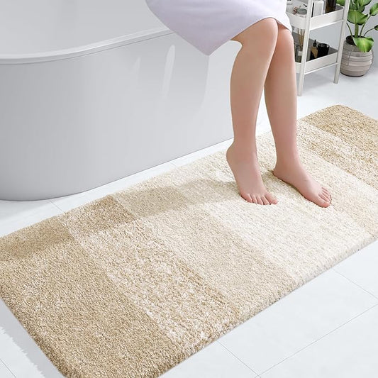 OLANLY Large Bathroom Rugs Mat 54x24, Extra Soft Absorbent Microfiber Bath Rugs, Rubber Backing, Quick Dry, Washable Bath Mats for Bathroom Floor, Tub and Shower, Home Decor Accessories, Light Beige