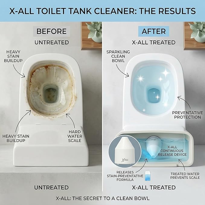 X-ALL White Toilet Tank Cleaner System – Continuous Cleaning Toilet Tank Device with Long-Lasting Mineral Core Technology, Helps Reduce Stains & Buildup, Septic Safe, 250g