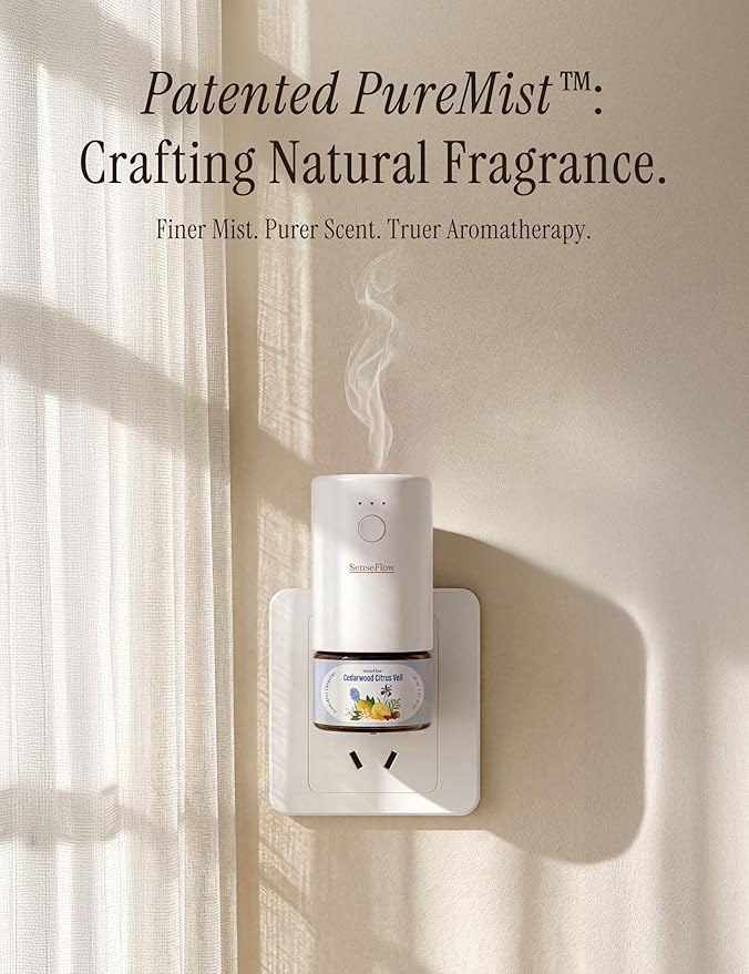 Plug-in Air Freshener for Home, Waterless Essential Oil Diffuser for Bedroom and Bathroom, Non-Toxic Formula for Pets and Nursery, 120 Days Runtime, Refillable Peach Star Aura