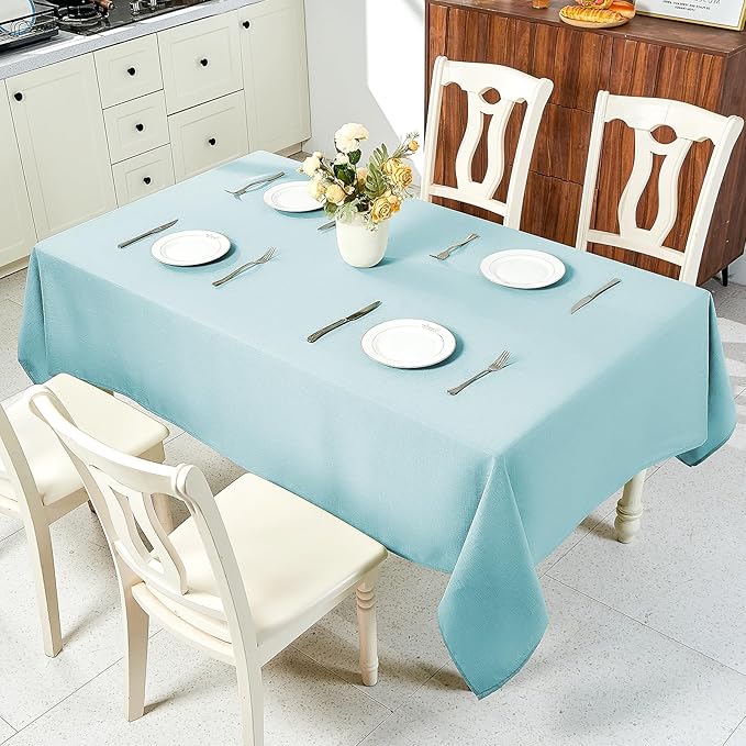 IVAPUPU Textured Linen Table Cloth for Rectangle Table - Light Blue Tablecloths Rectangular Waterproof Wrinkle Free Wipeable Dining Table Cover for Spring Wedding Birthday Kitchen Decor, 60 x 120 Inch