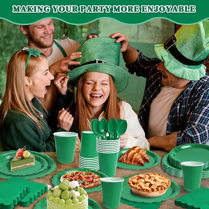Vyntra 175 Pcs Disposable Paper Plates and Napkins Set, 9" Dinner Plates & 7" Dessert Plates, Tableware for Birthday, Graduation, Wedding, Party (Green, 175 Pcs)
