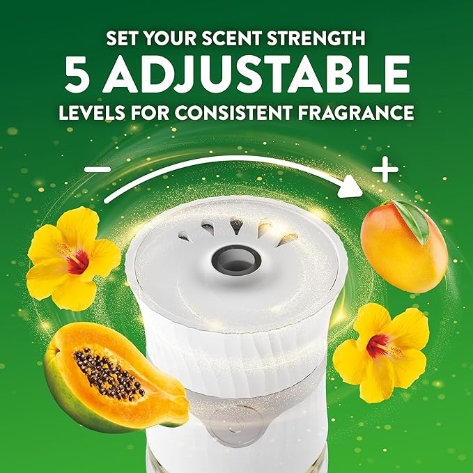 Air Wick Plug in Scented Oil Refill, Infused with Essential Oils, Air Fresheners for Home, Hawaii Exotic Papaya & Hibiscus Flower, 2 ct