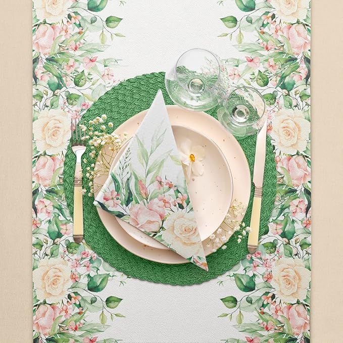 PAW - 50 Pieces Linen-Feel Paper Paper Napkins 16" x 16", Disposable Cloth-Like Napkins with Floral Design, Dinner Napkins for Party, Wedding, Barbecue, Picnic