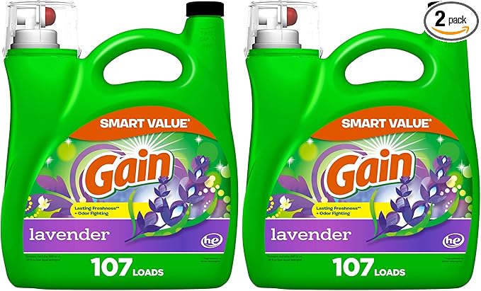 Gain Liquid Laundry Detergent, Lavender Scent, 154 fl oz, 107 loads, HE compatible, Laundry Detergent Liquid Soap (Pack of 2)